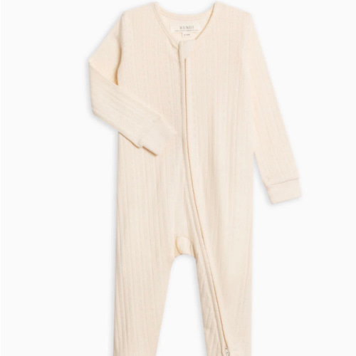 Maya Brushed Back Pointelle Footed Zipper Sleeper