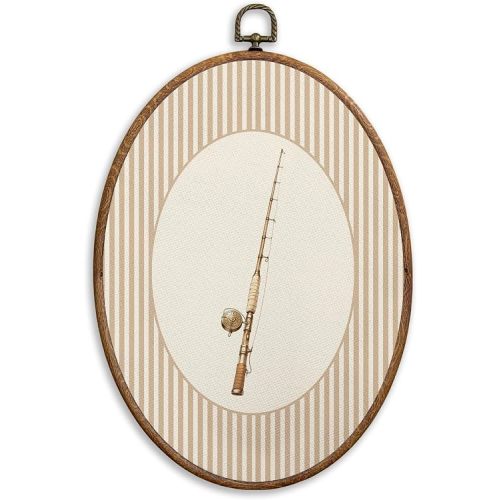 SONMYSULIL Fishing Boy Nursery Wall Art Decor, Kids Playroom Oval Wall Hanging Decor, Fishing Pole Striped Framed Canvas Prints for Kids Toddler Boy Nursery Room Bedroom Playroom, 8.6x11.4 Inch