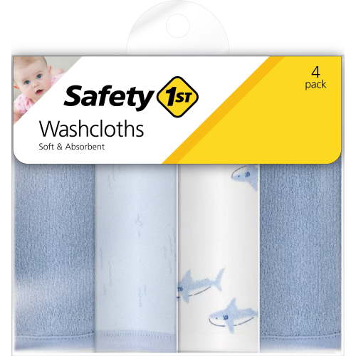 Safety 1st Soft & Gentle Baby Washcloths, 4 Pack Set for Newborns & Toddlers, Absorbent Bath Cloths