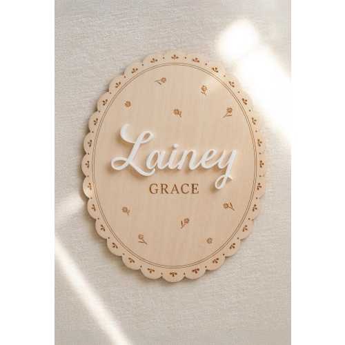 Personalized Baby Name Hospital Birth Announcement Sign – Engraved Scalloped Border | Newborn Photo Prop | Nursery Keepsake