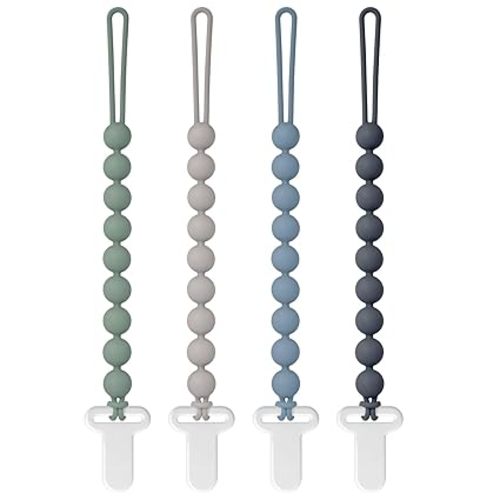 Pacifier Clips Silicone, 4-Pack Pacifier Holder Clip with Stylish Round Design, 100% Food Grade Silicone, Safe Essentials for Newborns Baby Boys and Girls