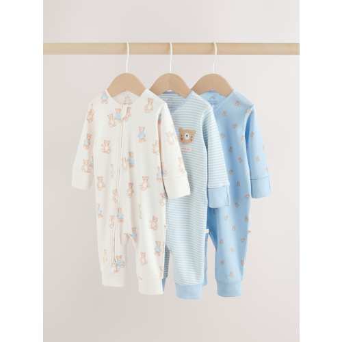 Blue Bear Way Zip Baby Sleepsuits 3 Pack (0mths-3yrs)