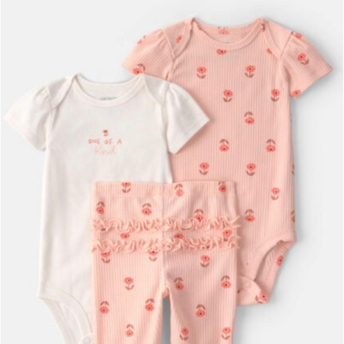 Baby Girl 3-Piece Floral Bodysuits & Pant Set - Pink | Carter's