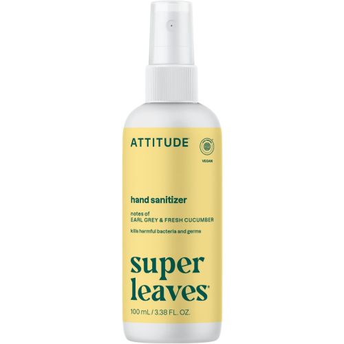 ATTITUDE Hand Sanitizer Spray, EWG Verified, Kills Germs & Bacteria, Vegan & Plant-Based, Safe for Adults & Kids, Earl Grey & Fresh Cucumber Scent, 3.38 Fl Oz (Spray Bottle)