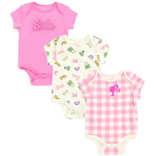 Barbie Baby Girls 3 Pack Bodysuits Newborn to Infant Sizes (Newborn - 24 Months)