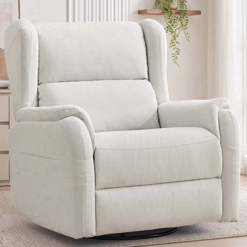 GEEYOO Oversized Swivel Rocker Recliner Chair for Adults with Side Pockets Manual Recliner Chair for Living Room,Chenille,Beige