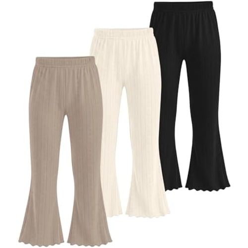 3 Pack Baby Girls Flare Pants Soft Ruffle Trousers Toddler Solid Bell Bottoms Infant Girls Lightweight Leggings