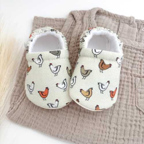 Chicken Print Baby Booties: Vegan Soft Sole Toddler Shoes