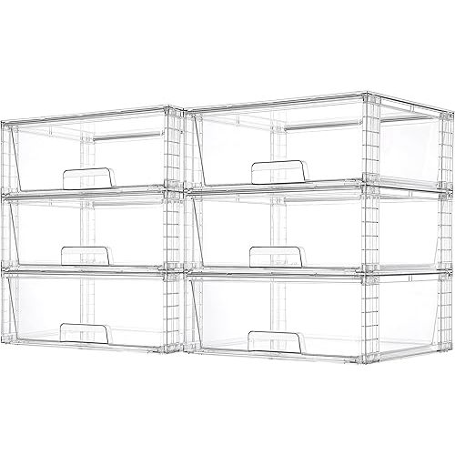 Vtopmart 6 Pack Large Stackable Storage Drawers,Easily Assemble Acrylic Bathroom Closet Undersink Organizers and Storage,Plastic Storage Bins for Kitchen Cabinets,Pantry,Makeup,Medicine Organization