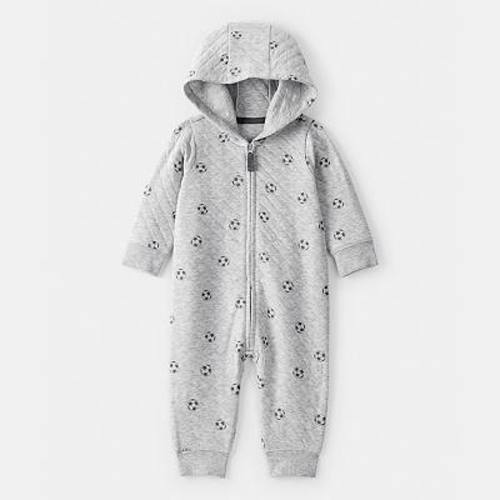 Baby Carter's Soccer Quilted Long-Sleeve Hooded Jumpsuit