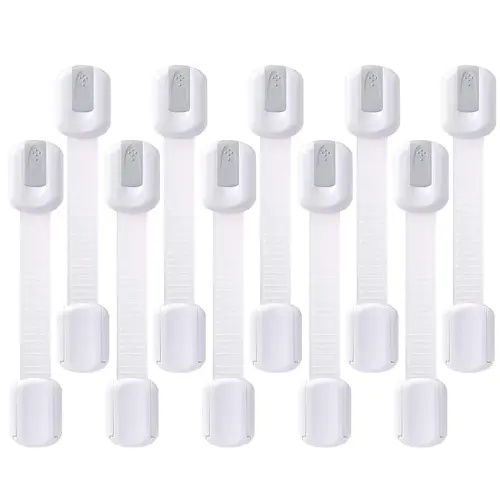 Goodv Child Safety Cabinet Locks - (10 Pack) Baby Proofing Latches to Drawer Door Fridge Oven Toilet Seat Kitchen Cupboard Appliance Trash Can with 3M Adhesive - Adjustable Strap No Drill No Tool