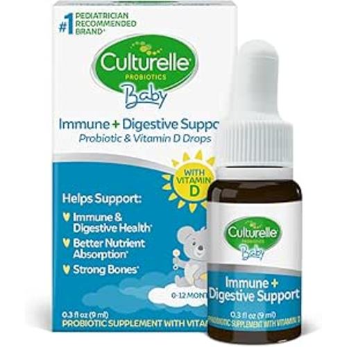 Culturelle Baby Probiotic Drops + Vitamin D, Immune & Digestive Health Support for Babies, Infants & Newborns 0-12 Months, 30 Day Supply, Gluten Free & Non-GMO, 9ml