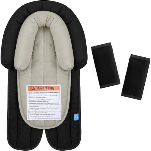 COOLBEBE Upgraded Babybody Support & Strap Covers Set for Newborn Infant Toddler - Extra Soft Breathable Car Seat Insert Cushion Pad, Perfect for Carseats, Strollers, Swing, Black