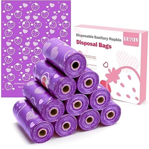 150Pcs Sanitary Napkin Disposal Bags, Luxiv Pink Disposable Sanitary Bag Personal Care Disposal for Tampons Trash Bag, Disposable Mini Bags for Women Privacy Handling Bag Diaper Sack (Purple)