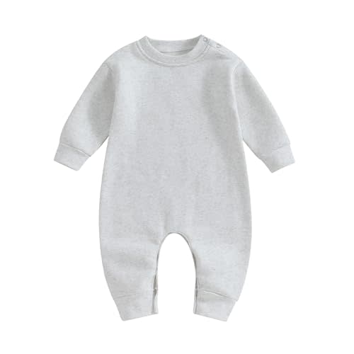 Lukivech Newborn Baby Boy Girl Clothes Basic Solid Color Fleece Long Sleeve Romper Jumpsuit One-Piece Bodysuit Winter Clothes