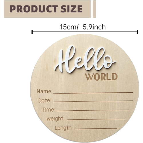 Baby Announcement Sign, 5.9 Inch Wooden Hello World Newborn Signs, Birth Announcement Sign, Baby Shower Hospital Nursery for Newborn Boys and Girls