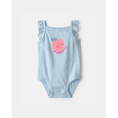 Baby Girl 'So Squeezable' Sleeveless Graphic Bodysuit - Blue | Carter's