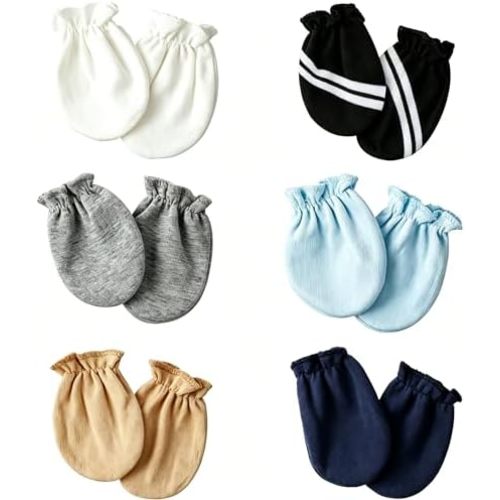 Flagsky Baby Mittens 0-6 Months No Scratch 100% Cotton Gloves for Newborn Boys Girls (6 Pairs-Black theme)