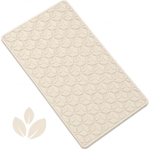 Non-Slip Rubber Bathtub Mat with Suction Cups, 16 × 28 Inch (Beige) | 100% Rubber, Leaf Texture. Vacuum Suction Cups. Soft on Touch. BPA/PVC-Free. Machine Wash. Safe For Bath, Shower, Pet Dogs.