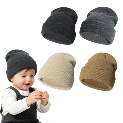 Toddler Winter Hat Baby Kid Beanies Boys Hats Knit Winter Caps Infant Girls | 4 Packs Soft baby beanie hats for newborn 3-24M & toddlers 2-6Y, stretch comfy warm knit cap beanies, multi-color packs