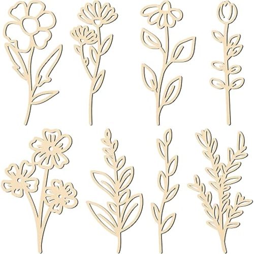 PerKoop 8 Pcs Wooden Flowers Wall Decor Boho Wildflowers Hanging Sculpture Wood Floral Cutouts for Nursery Bedroom Living Room Housewarming Gifts for Home Decorations(Elegant Style)