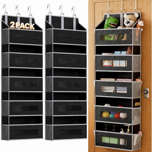 2 Pack 5 Tier Over the Door Organizer for Bathroom, Bedroom, Pantry, Black