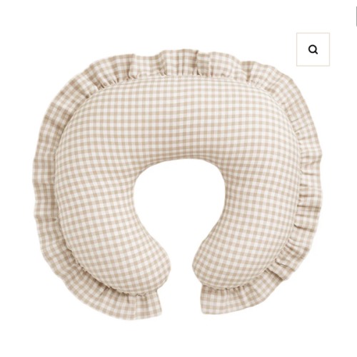 Beige Gingham Ruffle Nursing Pillow Cover