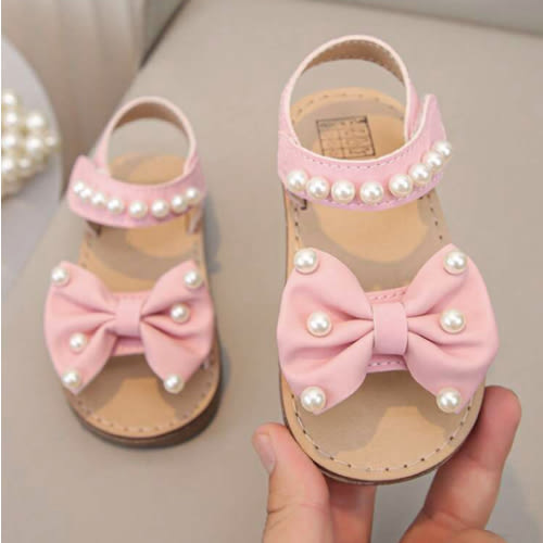 Girls' Fashionable Cute Big Bow Pearl Decor Outdoor Flat Sandals, Soft & Comfortable | SHEIN USA
