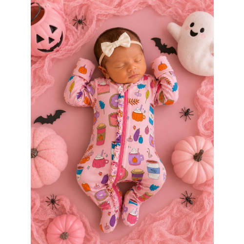 2-Way Ruffle Zip Footie, Pumpkin Spice Latte Pink – SpearmintLOVE