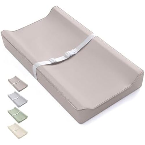 Blissful Diary Vegan Leather Baby Changing Pad with Waterproof & Wipe-Clean PU Cover, Standard Size Cozy Diaper Changing Pad for Dresser and Table, Taupe