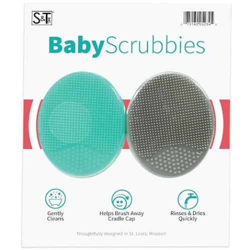 S&T INC. Exfoliating and Massaging Cradle Cap Bath Brushes for Baby, Silicone - 2 Inch x 2.5 Inch, Grey and Teal, 2 Pack - Teal/Grey
