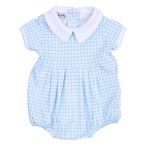 Mini Checks Collared Short Sleeve Bubble - Blue