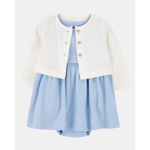 Baby 2-Piece Bodysuit Dress & Cardigan Set - Blue (3M)