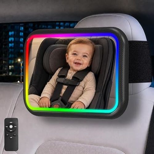 Baby Car Mirror with Light, Car Seat Mirror for Baby for Tesla, Black