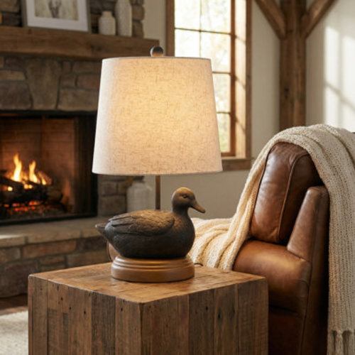 21"H Black Resin Duck Table Lamp With Shade | Wayfair