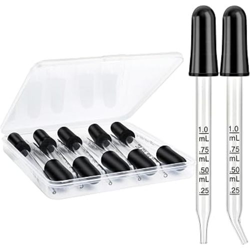 Herain Eye Dropper 8 Pack, Glass Pipette Dropper, 1 ml Droppers Tool for Essential Oils, Crafts, Ear Eye, Lab, Measuring and Transferring a Variety of Liquids, Bent & Straight Tips