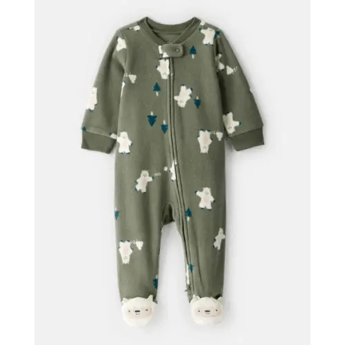 Baby Boy Yeti Fleece Loose Fit 2-Way Zip Sleep & Play Pajamas - Green | Carter's