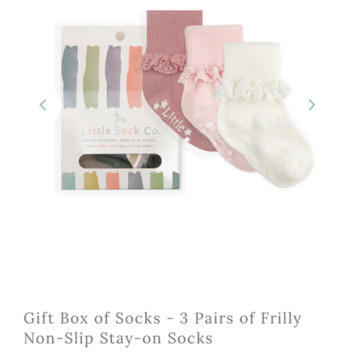 Gift Box of Socks - 3 Pairs of Frilly Non-Slip Stay-on Socks