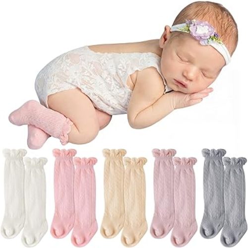 5 Pairs Long Preemie Socks Premature Newborn Baby Knee High Cotton Socks for Girls Boys Infant Toddler