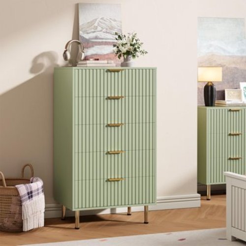 Danolapsi Fluted 5 Drawer Dresser, 48inch Tall Modern Chest of Drawers with Deep Drawers and Wide Top, Wooden Dresser Organizer for Bedroom，Living Room, Hallway, Kids Room