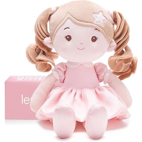 LeyaDoll Soft Plush Baby Doll 12'', First Rag Doll for 1 Year Old Girl Gift | Pink Gift Box Included, Bedtime Buddy for Infants, Embroidered Face & Buttery Soft, Machine Washable