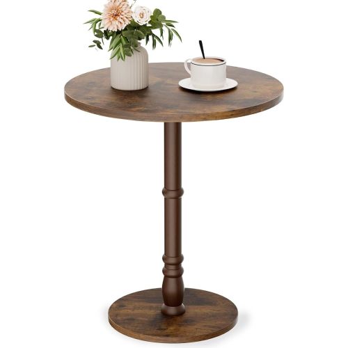 16" Round Side Table with Solid Wood Pillar, Large Drink Table