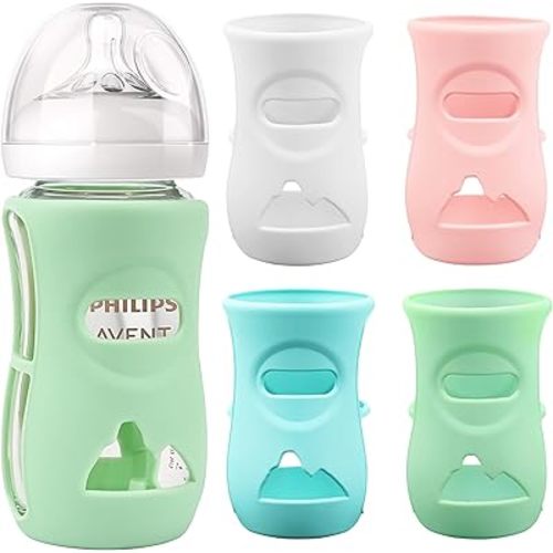 4 Pack Silicone Sleeves for Philips Avent Glass Natural Baby Bottles 8oz, Anti Breakage Baby Bottle Sleeve for Philips Avent Glass Bottles, BPA Free Baby Bottle Holder, Dishwasher/Heaters Safe