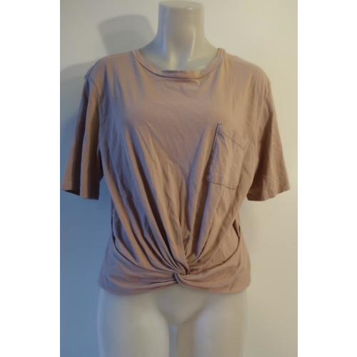 Womens LA Made Mauve Short Sleeve Front Twist Cotton T-Shirt Top M *