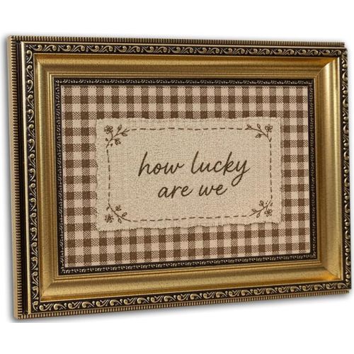 Vintage Gold Framed How Lucky Are We Quote Canvas Wall Art 9X11 in
