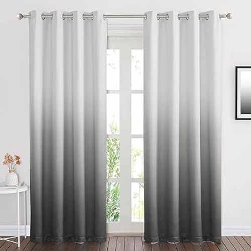 NICETOWN White & Grey Room Darkening Curtains 84 inch Long, Grommet Gradient Curtains Easy-Matching Window Treatments for Boys Bedroom/Kids Room, W52, Set of 2