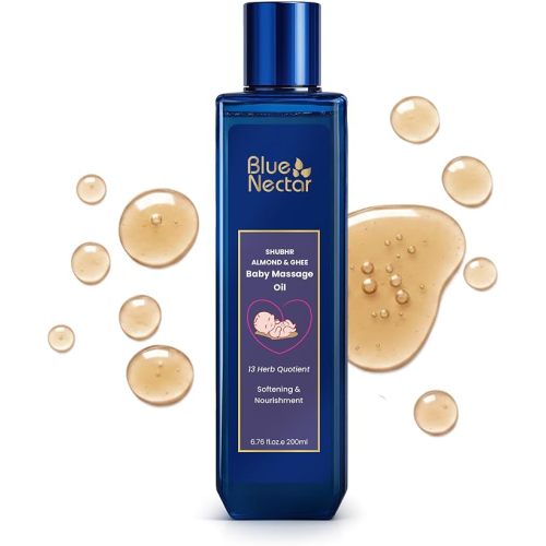 Blue Nectar Ayurvedic Baby Oil with Organic Ghee, 100% Natural Baby Massage Oil With Coconut Oil & Olive Oil (200ml)
