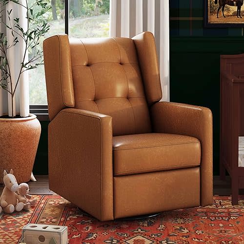 daVinci Maddox Glider Recliner Nursery Chair - GREENGUARD Gold & Certi-PUR US Certified - Ultra Cozy 360° Swivel Rocker Recliner - Versatile Glider Rocking Chair for Nursery & Living Room - Vegan Tan
