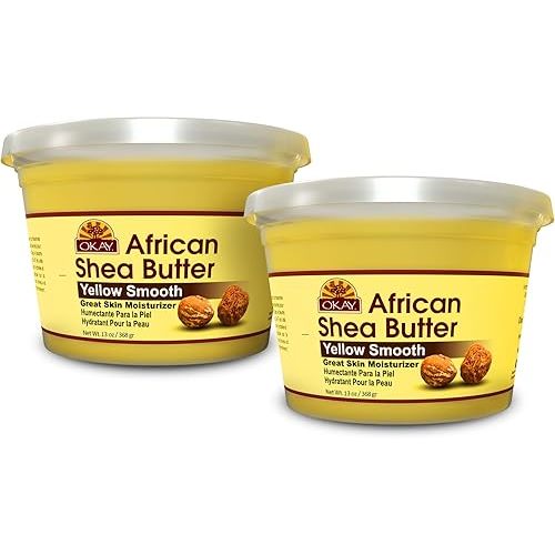 Okay Yellow Shea Butter for Hair and Skin - Raw African Shea Butter for Women and Men, Daily Moisturizer for Face and Body, Helps with Stretch Marks, Soothes Dryness - 13 Oz Jar (Pack of 2)
