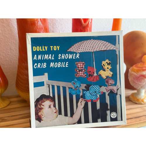 Vintage 1960s Dolly Toy Crib Mobile - Animal Shower Baby Mobile with Original Box - Retro Nursery Decor - Mid Century Baby Shower Gift
